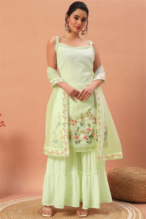Buy Pista Green Georgette Sharara Suit From Designer Lehenga Choli