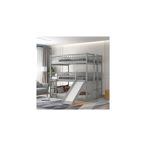 Buy Harper & Bright Designs Full Triple Bed with Slide, Wooden Bunk Bed ...