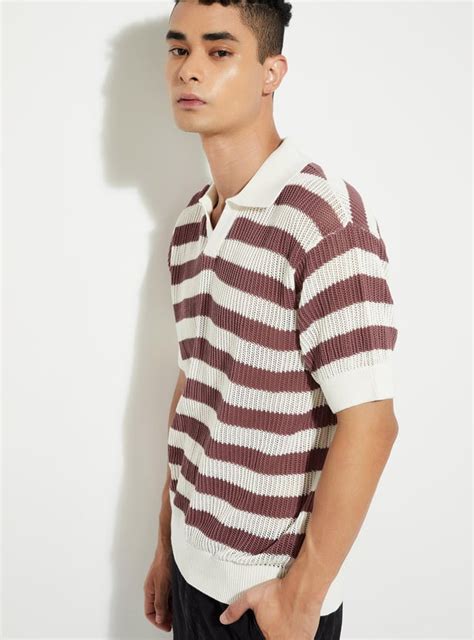 Buy URB_N Men Striped Knit Oversized Polo T-shirt Online at just Rs ...