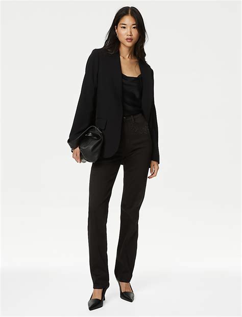 High Waisted Embellished Straight Leg Jeans