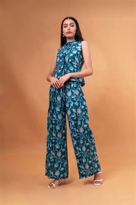 Buy Blue Linen Top And Pant Co Ord Set| The RealB