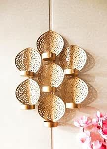 Buy blissful decor Presents 7 Leaf Design Candle Holder Wall Hanging ...