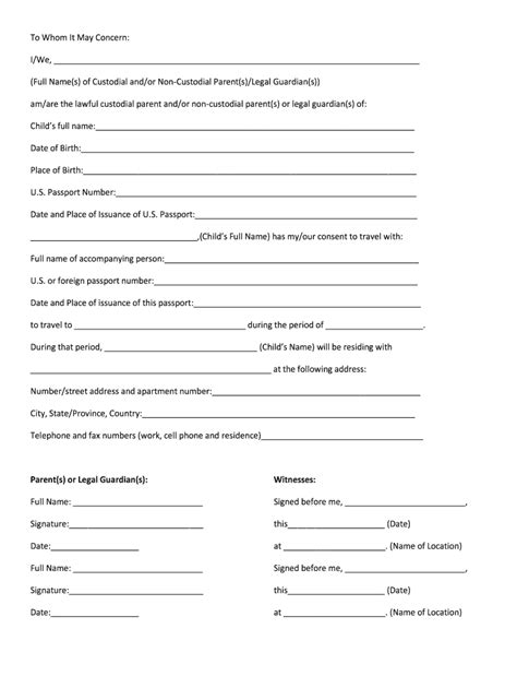 printable travel consent form for minor