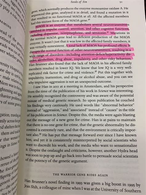 I’m reading a book about violence in relation to genes and the ...