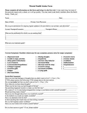 Fillable Online Mental Health Intake Form - Play Therapy Fax Email ...
