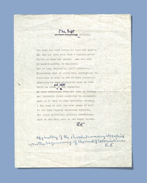 Manuscript of Robert Frost's "The Gift Outright," 1942 | VQR
