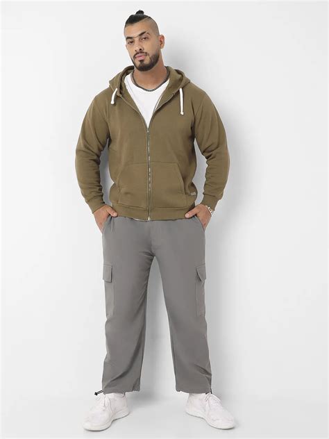 Plus Size Men's Olive Green Zip-Front Hoodie With Contrast Drawstring ...