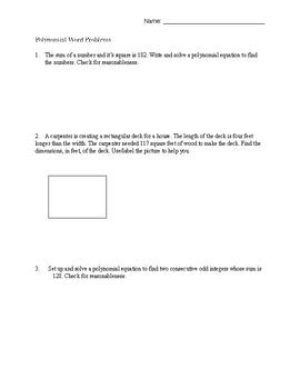 Image result for Solving Polynomial Equations Word Problems