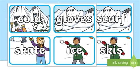 Winter Scene Topic Word Flashcards - ESL Winter Vocabulary Flashcards
