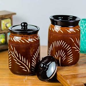 Jetwals Ceramic Handmade Pickle Jar Set with Lid, Dining Table Pickles ...