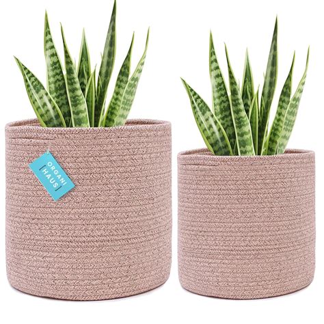 OrganiHaus Brown Woven Round Baskets For Plants Indoor Covers|10 & 12 ...