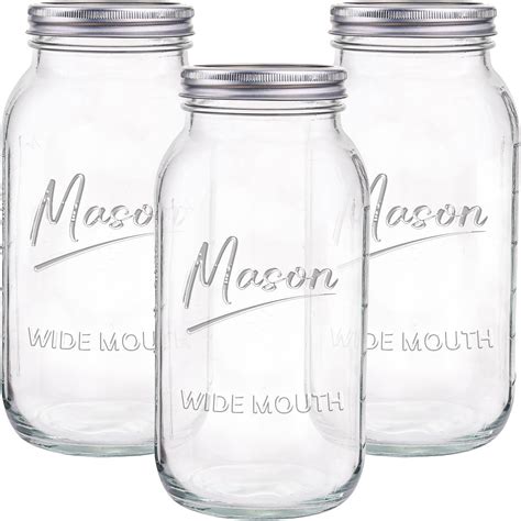 Amazon.com: Galssmagic 64 oz Mason Jar Wide Mouth,3 Pack Large Half ...