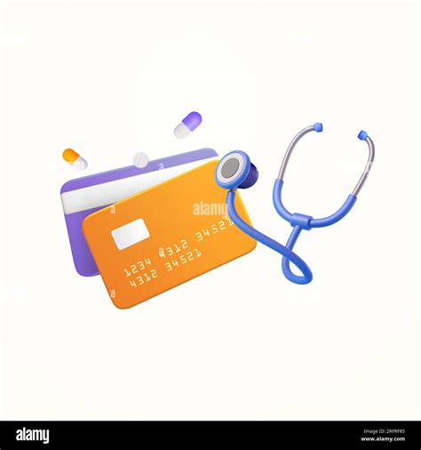 3d banking credit cards with Stethoscope, pills, isolated on white ...
