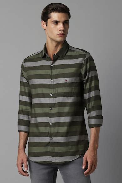 Buy Men Olive Super Slim Fit Stripe Full Sleeves Casual Shirt Online ...
