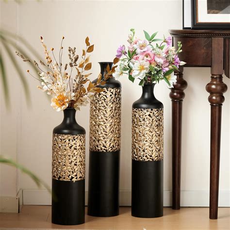 Amazon.com: Black Gold Tall Vases for Floor Home Decor Large Metal ...