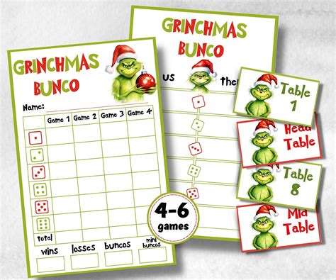 Grinchmas Bunco Party, Grinchmas Bunco Night, Printable Grinchmas Bunco ...