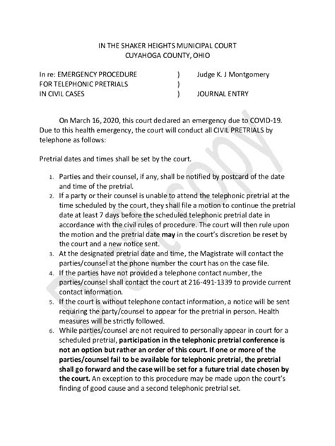 Fillable Online Shaker Heights Municipal Court: Emergency Procedure for ...