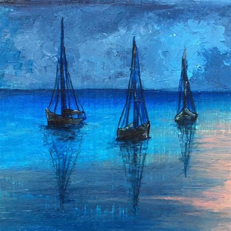 Download Sea Boats Blue Painting Wallpaper | Wallpapers.com