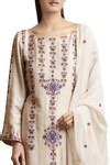 Buy Off White Floral Embroidered Kurta Palazzo And Dupatta Set For ...