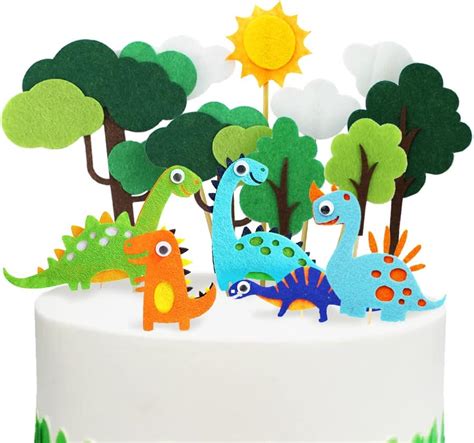 Buy Dinosaur Cake Toppers, Cute Dinosaur, Cloud, Sun, Tree,14pcs Cake ...