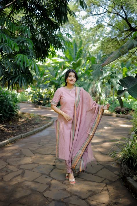 Rithvika - Handloom silk cotton suit set in peach with kota dupatta ...