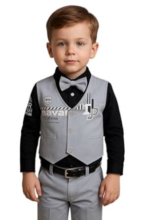 Buy Nuwishtek Boys 3-Piece Suit Set – Waistcoat, Pants, Shirt & Bow Tie ...