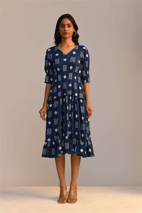 Blue Printed Dress – SABHYATA CLOTHING