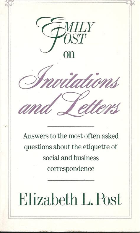 Emily Post on Invitations and Letters : Post, Elizabeth: Amazon.in: Books