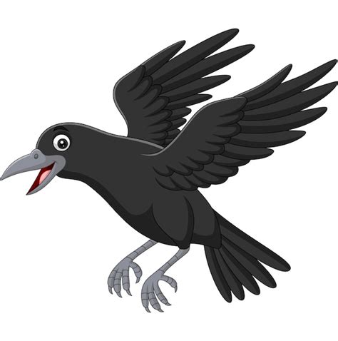 Cartoon crow flying isolated on white | Premium Vector