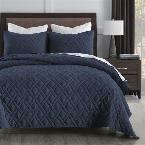 HORIMOTE HOME Quilt Set King Size Navy Blue, Classic Geometric Diamond ...