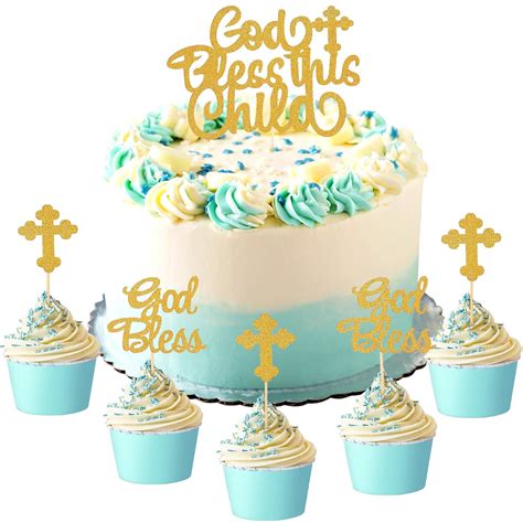 Buy 49 Pieces Baptism Cake Toppers God Bless This Child Cake Topper Set ...