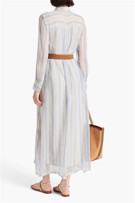 BRUNELLO CUCINELLI Belted striped silk-chiffon maxi shirt dress | THE ...