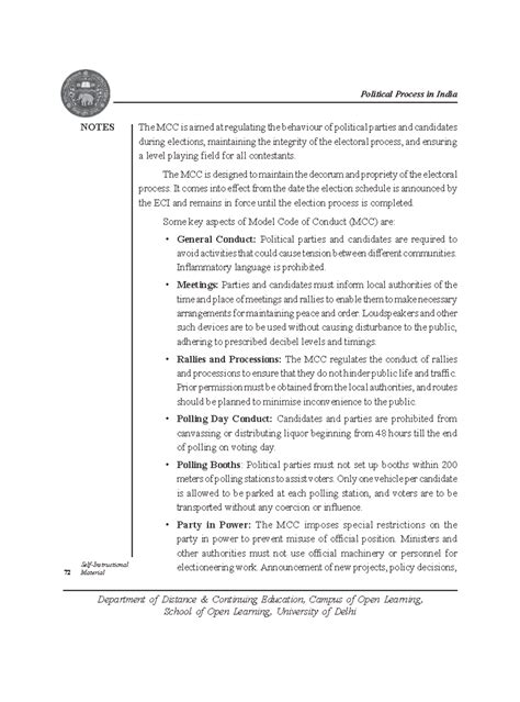 Political Process in India: MCC Guidelines and Conduct Notes - Studocu