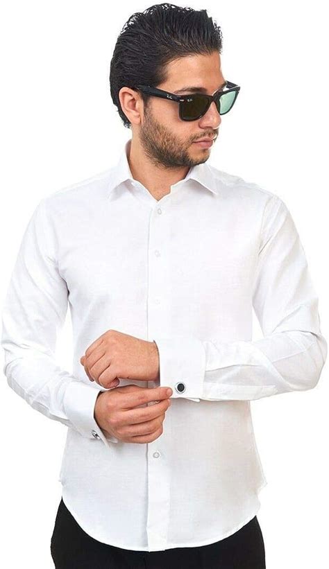 Buy AZAR MAN Slim fit Solid White French Cuff Dress Shirt Online at ...