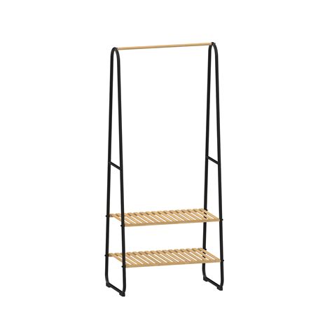 2-Tier Garment Rack with Bamboo Shelves,Garment Racks