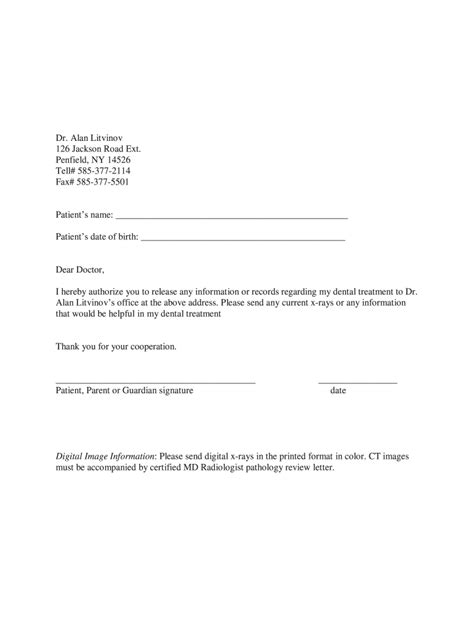 2011-2026 NY Alan Litvinov Dental Records Release Form - Blank Fillable ...