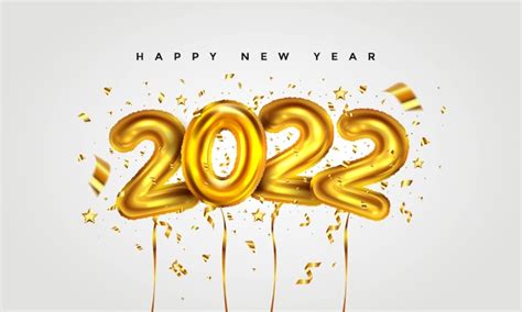 Felice anno nuovo 2022 con numeri realistici di palloncini dorati ...