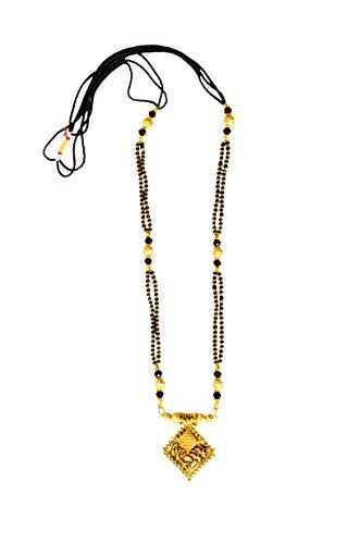 Buy Gold Plated long golden and black beads/moti chain pendant ...