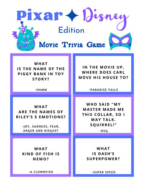 FREE Disney Pixar Trivia Game Printable for Kids and Grown Ups