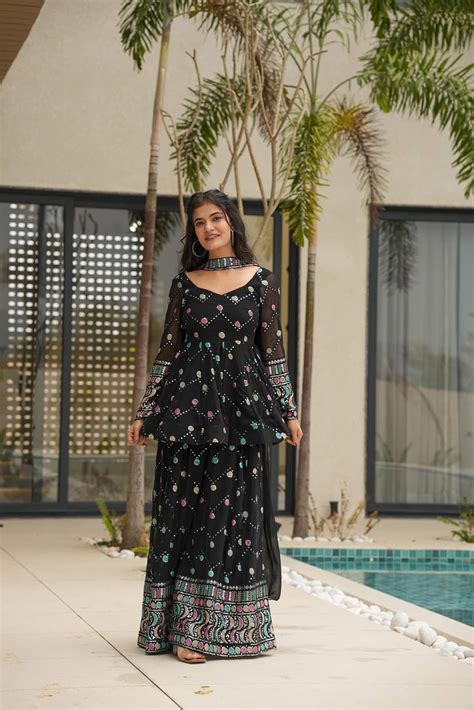Buy Yukta black georgette sharara set Online in India | Idaho Clothing