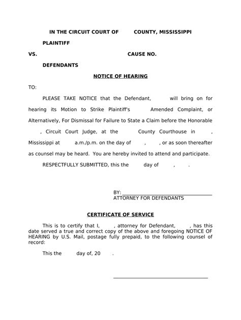 Mississippi Notice of Hearing - Fill Out, Sign & Share Online | pdfFiller