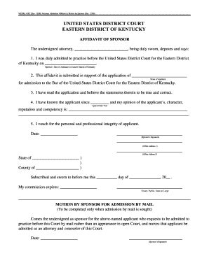 Fillable Online kyed uscourts Sponsor's Affidavit & Motion - Eastern ...