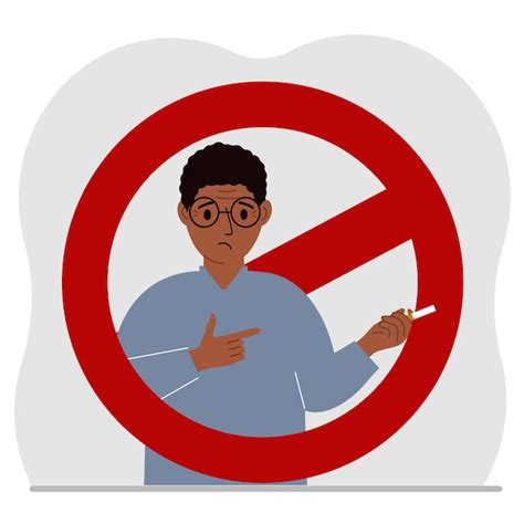 Mężczyzna z papierosem w dłoni Wokół mężczyzny jest czerwony znak ...