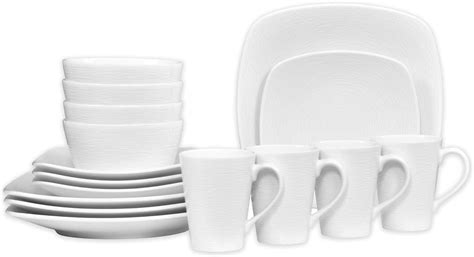 Buy Noritake White on White Porcelain Square Swirl 16-Piece Dinnerware ...