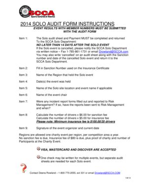 Fillable Online 2014 SOLO AUDIT FORM INSTRUCTIONS EVENT RESULTS WITH ...