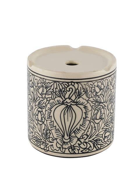 VarEesha Kalamkari Black & White Ceramic Cylindrical Planter