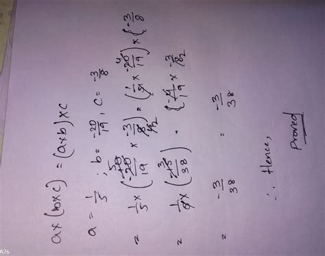 Verify associative property under multiplication for a=1/5, b=-20/19, c ...