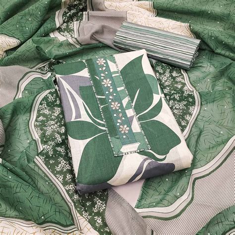 Green Floral Printed Pure Cotton Dress Material