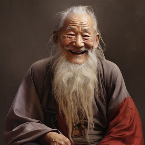 Chinese old wise man, smiling, peaceful, serene, realistic style | Cinese