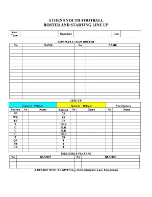 Fillable Online ROSTER AND STARTING LINE UP Fax Email Print - pdfFiller